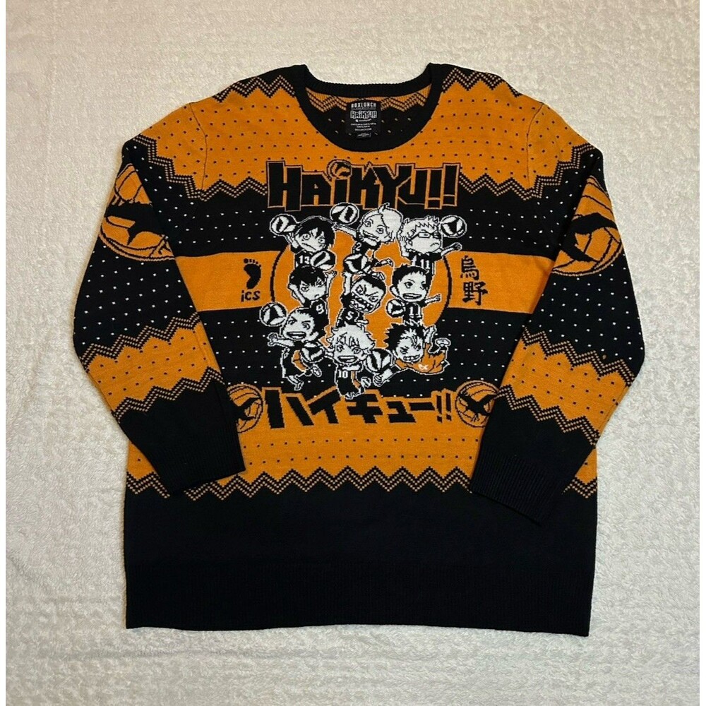 Haikyu Sweater Boxlunch Karasuno Crows Chibi Team Size 3XL Orange Black Anime